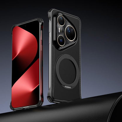 For Huawei Pura 80 Pro+ 5G Metal Frameless Plain Leather MagSafe Holder Phone Case(Black) - Huawei Cases by buy2fix | Online Shopping UK | buy2fix