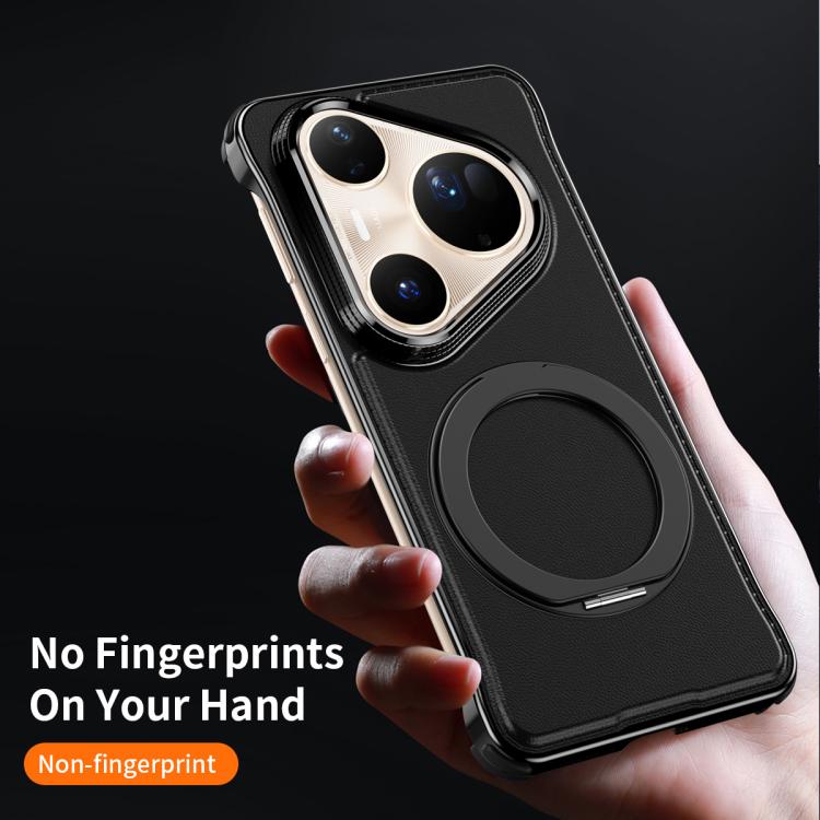 For Huawei Pura 80 Pro+ 5G Metal Frameless Plain Leather MagSafe Holder Phone Case(Black) - Huawei Cases by buy2fix | Online Shopping UK | buy2fix