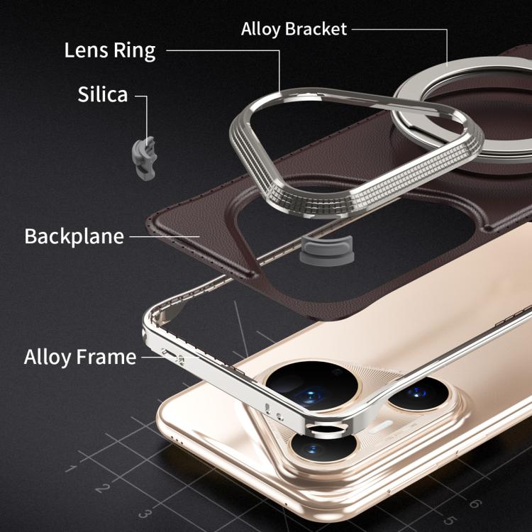 For Huawei Pura 80 Pro+ 5G Metal Frameless Plain Leather MagSafe Holder Phone Case(Black) - Huawei Cases by buy2fix | Online Shopping UK | buy2fix