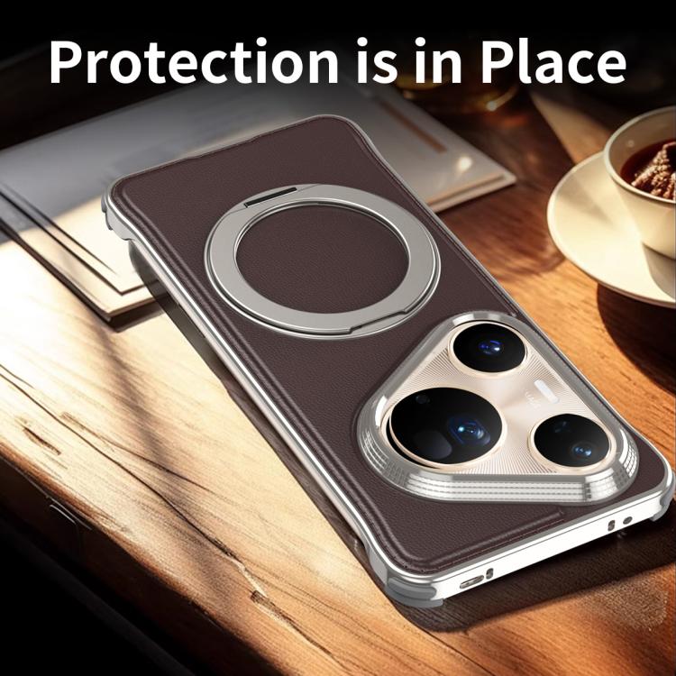 For Huawei Pura 80 Pro+ 5G Metal Frameless Plain Leather MagSafe Holder Phone Case(Black) - Huawei Cases by buy2fix | Online Shopping UK | buy2fix