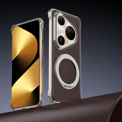 For Huawei Pura 80 Ultra 5G Metal Frameless Plain Leather MagSafe Holder Phone Case(Brown) - Huawei Cases by buy2fix | Online Shopping UK | buy2fix