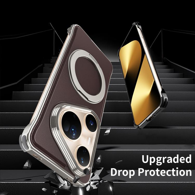 For Huawei Pura 80 Ultra 5G Metal Frameless Plain Leather MagSafe Holder Phone Case(Brown) - Huawei Cases by buy2fix | Online Shopping UK | buy2fix