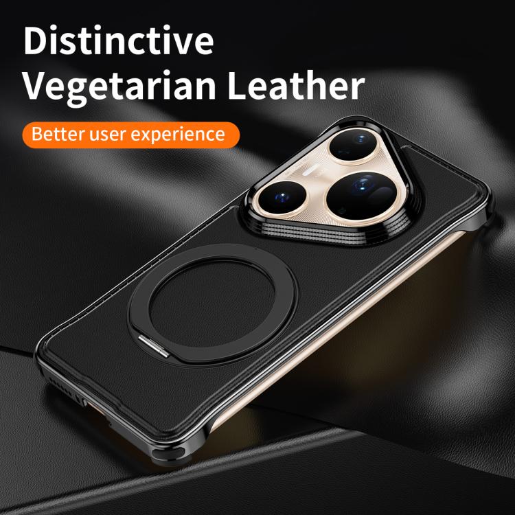 For Huawei Pura 80 Ultra 5G Metal Frameless Plain Leather MagSafe Holder Phone Case(Black) - Huawei Cases by buy2fix | Online Shopping UK | buy2fix