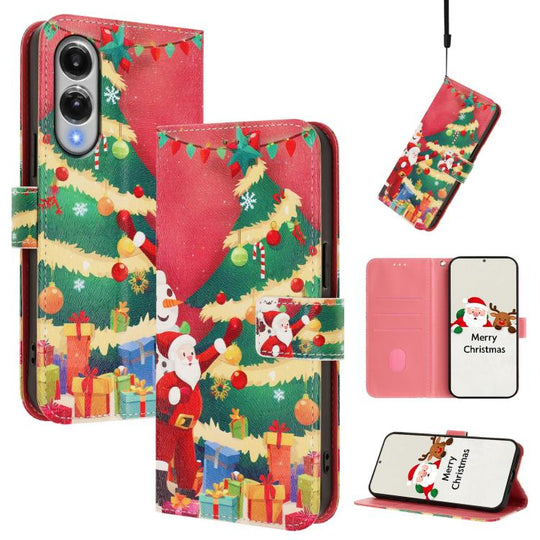 For Samsung Galaxy S25 Edge 5G Christmas Series Buckle Leather Phone Case with Hand Strap(Christmas Tree)