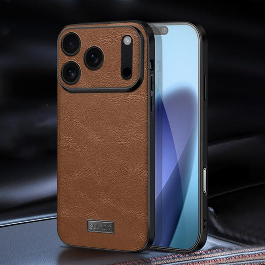 For iPhone 17 Pro Max SULADA Shockproof TPU Hybrid Handmade Leather Phone Case(Brown)