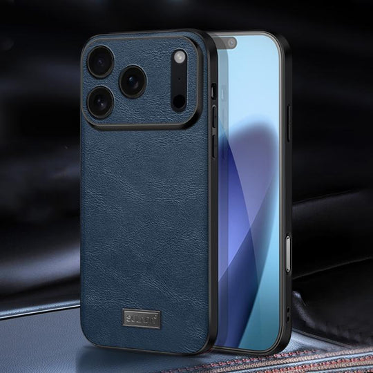 For iPhone 17 Pro Max SULADA Shockproof TPU Hybrid Handmade Leather Phone Case(Blue)
