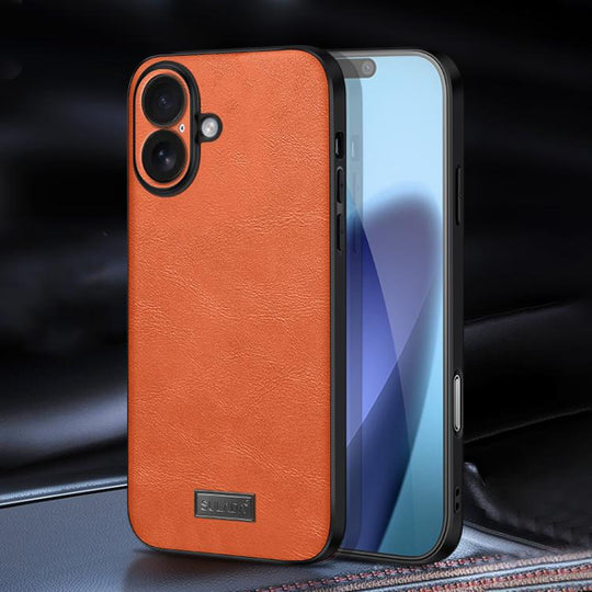 For iPhone 17 SULADA Shockproof TPU Hybrid Handmade Leather Phone Case(Orange)