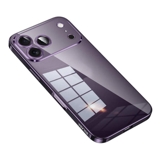 For iPhone 17 Pro Max SULADA Shine Through Series Plating TPU Transparent Phone Case(Dark Purple)