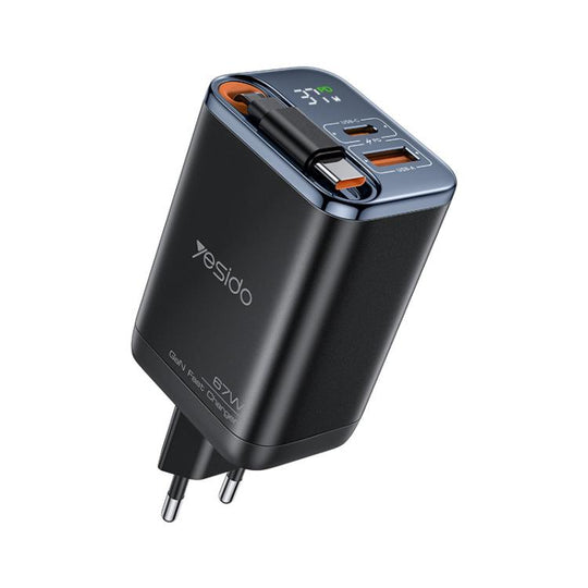 Yesido YC100 67W Fast Charger with Telescopic Type-C Cable, Plug:EU Plug(Black)