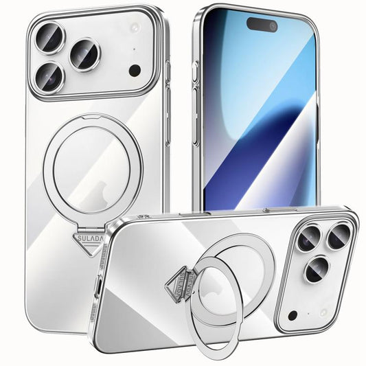 For iPhone 17 Pro Max SULADA Electroplated Transparent MagSafe Holder Phone Case(Silver) - iPhone 17 Pro Max Cases by SULADA | Online Shopping UK | buy2fix