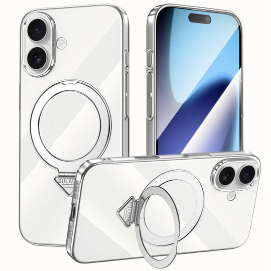 For iPhone 17 SULADA Electroplated Transparent MagSafe Holder Phone Case(Silver)