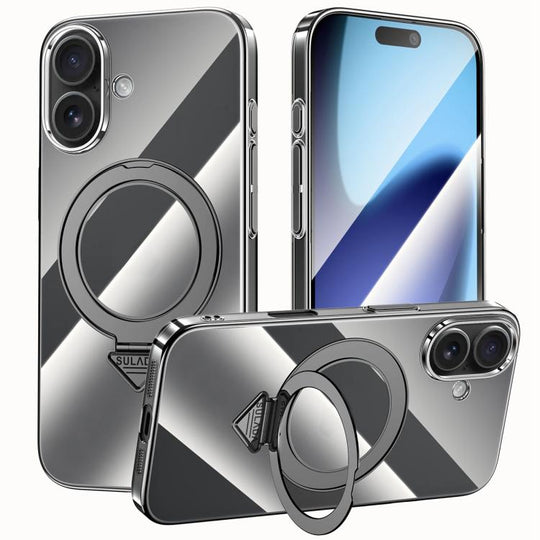 For iPhone 17 SULADA Electroplated Transparent MagSafe Holder Phone Case(Black)