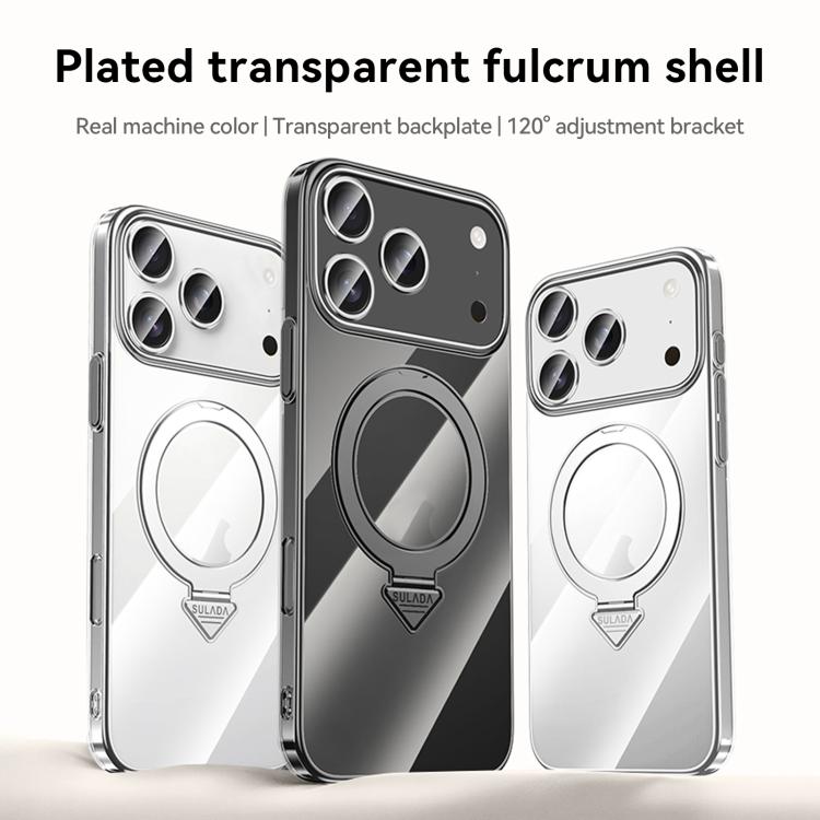 For iPhone 17 SULADA Electroplated Transparent MagSafe Holder Phone Case(Silver) - iPhone 17 Cases by SULADA | Online Shopping UK | buy2fix