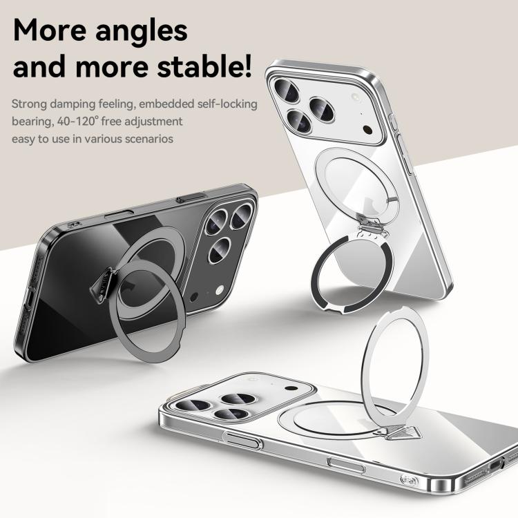 For iPhone 17 SULADA Electroplated Transparent MagSafe Holder Phone Case(Black) - iPhone 17 Cases by SULADA | Online Shopping UK | buy2fix