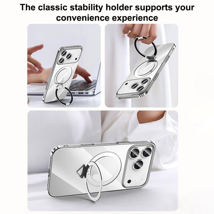 For iPhone 17 SULADA Electroplated Transparent MagSafe Holder Phone Case(Silver) - iPhone 17 Cases by SULADA | Online Shopping UK | buy2fix
