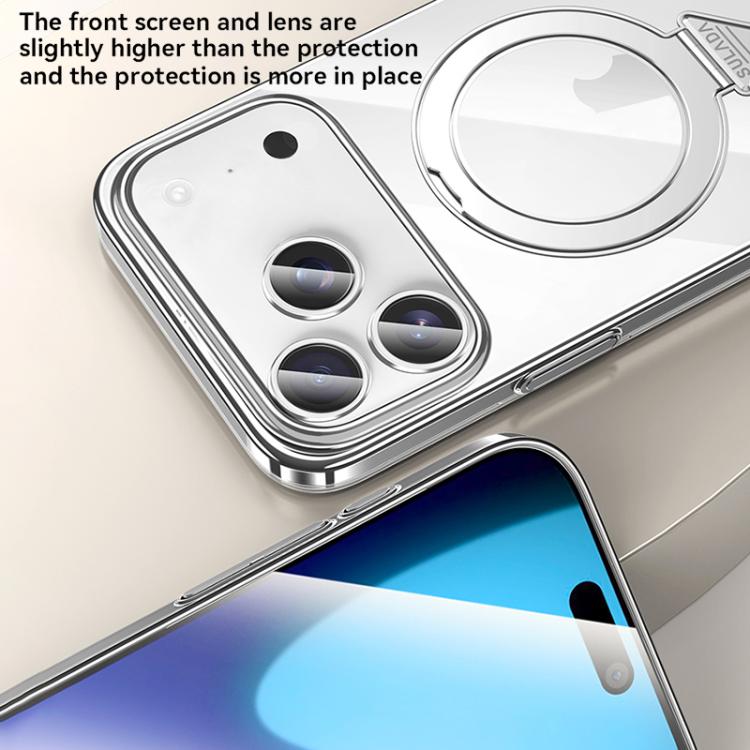 For iPhone 17 SULADA Electroplated Transparent MagSafe Holder Phone Case(Black) - iPhone 17 Cases by SULADA | Online Shopping UK | buy2fix