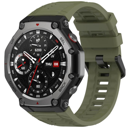 For Amazfit T-Rex 3 xDfind Solid Color Black Buckle Silicone Watch Band(Jungle Green)