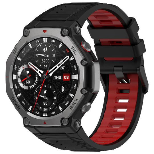 For Amazfit T-Rex 3 xDfind Two-color Black Buckle Silicone Watch Band(Black Red)