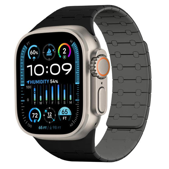 For Apple Watch 42 / 44 / 45 / 46 / 49mm xDfind Contrasting Colors Magnetic Silicone Watch Band(Black + Grey)