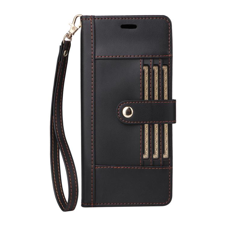 For iPhone Air Six Card Slots Buckle Leather Phone Case with Lanyard(Black) - iPhone Air Cases by buy2fix | Online Shopping UK | buy2fix