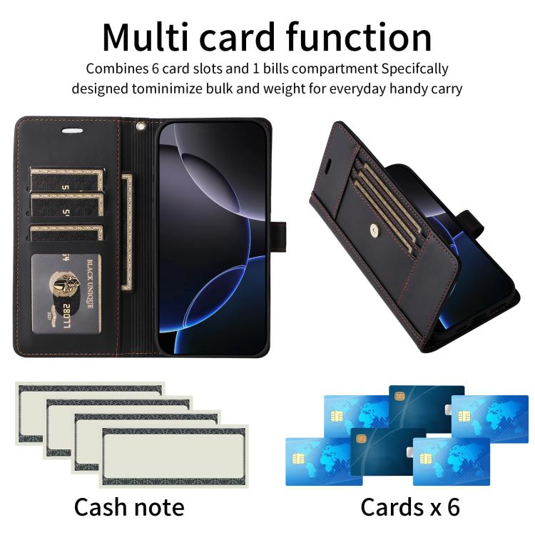 For iPhone Air Six Card Slots Buckle Leather Phone Case with Lanyard(Black) - iPhone Air Cases by buy2fix | Online Shopping UK | buy2fix