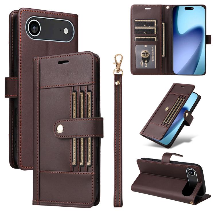 For iPhone Air Six Card Slots Buckle Leather Phone Case with Lanyard(Coffee) - iPhone Air Cases by buy2fix | Online Shopping UK | buy2fix