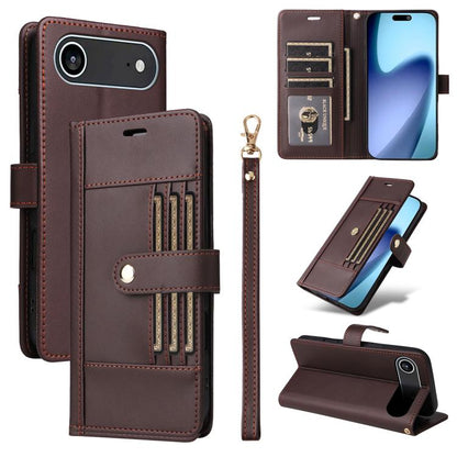 For iPhone Air Six Card Slots Buckle Leather Phone Case with Lanyard(Coffee) - iPhone Air Cases by buy2fix | Online Shopping UK | buy2fix