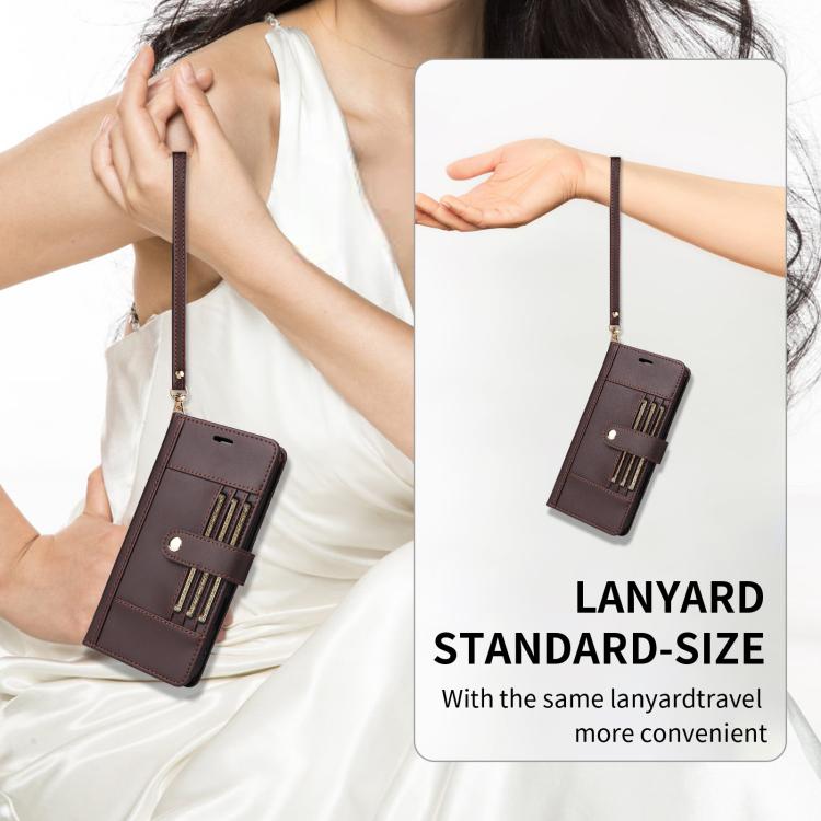 For iPhone Air Six Card Slots Buckle Leather Phone Case with Lanyard(Coffee) - iPhone Air Cases by buy2fix | Online Shopping UK | buy2fix