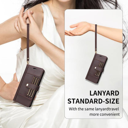 For iPhone Air Six Card Slots Buckle Leather Phone Case with Lanyard(Coffee) - iPhone Air Cases by buy2fix | Online Shopping UK | buy2fix