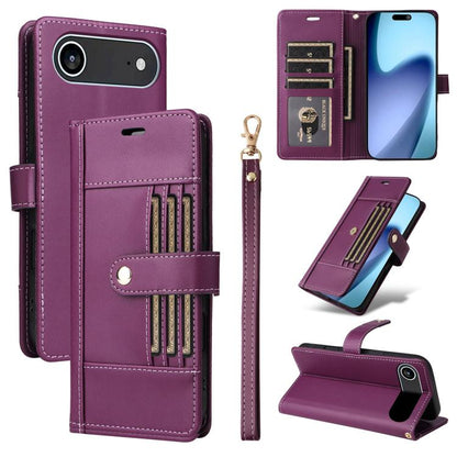 For iPhone Air Six Card Slots Buckle Leather Phone Case with Lanyard(Purple) - iPhone Air Cases by buy2fix | Online Shopping UK | buy2fix