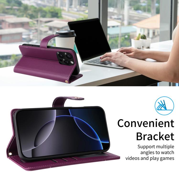 For iPhone Air Six Card Slots Buckle Leather Phone Case with Lanyard(Purple) - iPhone Air Cases by buy2fix | Online Shopping UK | buy2fix