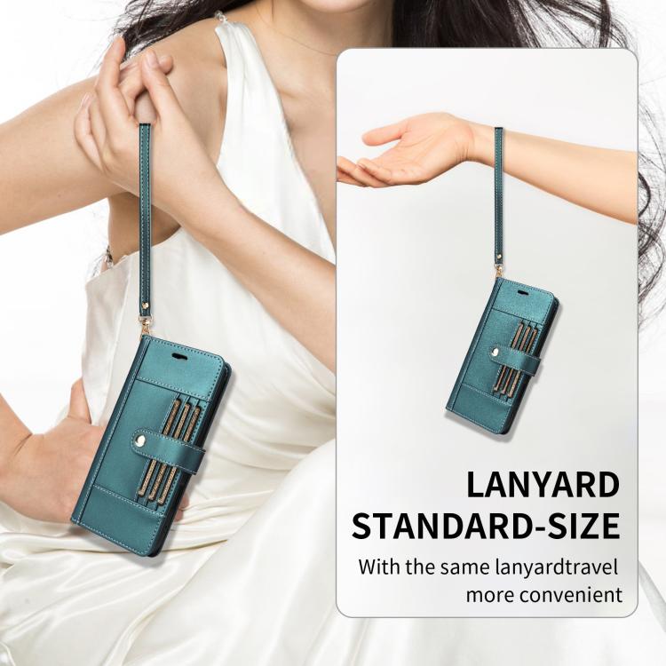 For iPhone Air Six Card Slots Buckle Leather Phone Case with Lanyard(Green) - iPhone Air Cases by buy2fix | Online Shopping UK | buy2fix