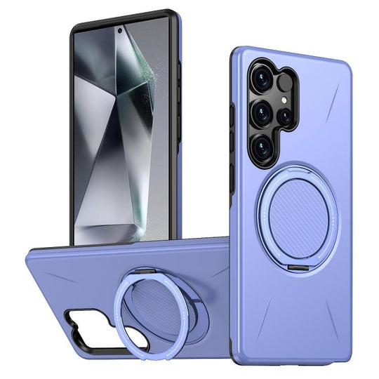 For Samsung Galaxy S24 Ultra 5G Metal Rotation Holder MagSafe TPU Hybrid PC Phone Case(Purple)