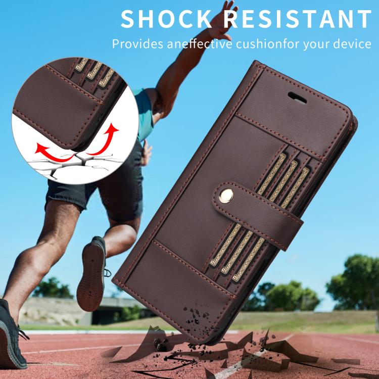 For Google Pixel 9 Pro XL / 10 Pro XL Six Card Slots Buckle Leather Phone Case with Lanyard(Coffee) - Google Cases by buy2fix | Online Shopping UK | buy2fix