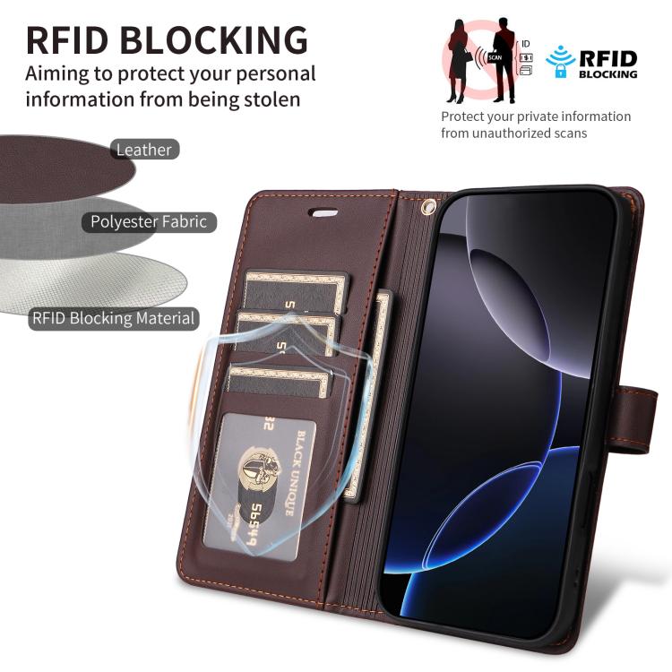 For Google Pixel 9 Pro XL / 10 Pro XL Six Card Slots Buckle Leather Phone Case with Lanyard(Coffee) - Google Cases by buy2fix | Online Shopping UK | buy2fix