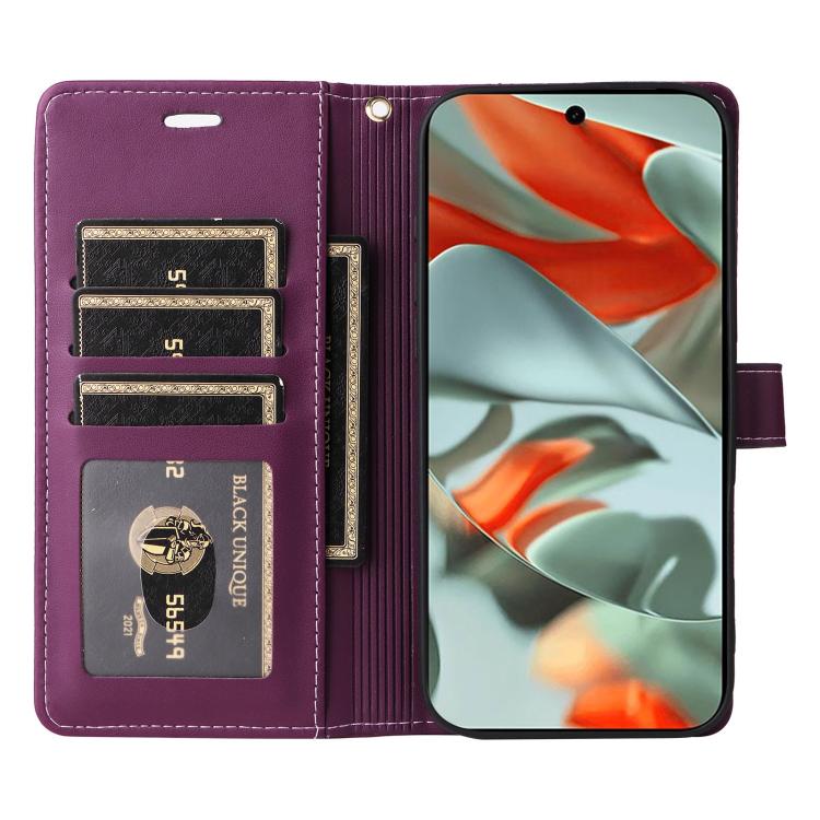 For Google Pixel 9 Pro XL / 10 Pro XL Six Card Slots Buckle Leather Phone Case with Lanyard(Purple) - Google Cases by buy2fix | Online Shopping UK | buy2fix