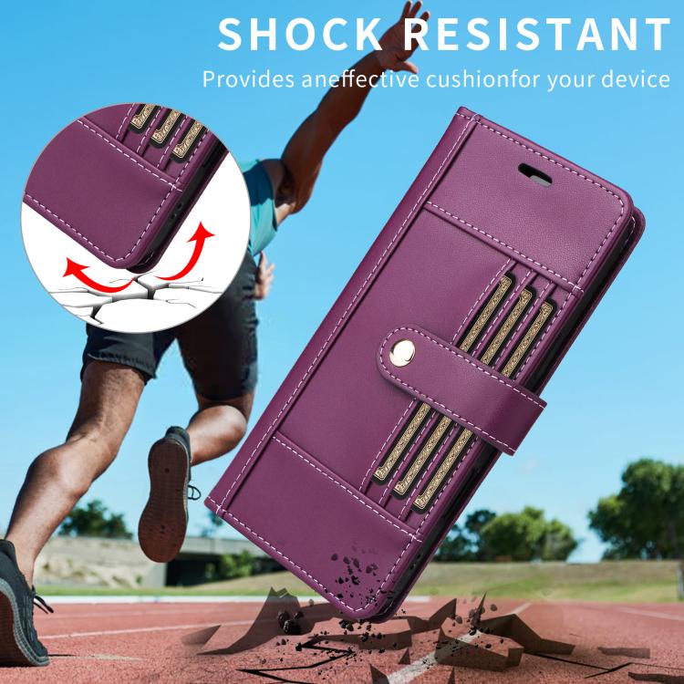 For Google Pixel 9 Pro XL / 10 Pro XL Six Card Slots Buckle Leather Phone Case with Lanyard(Purple) - Google Cases by buy2fix | Online Shopping UK | buy2fix