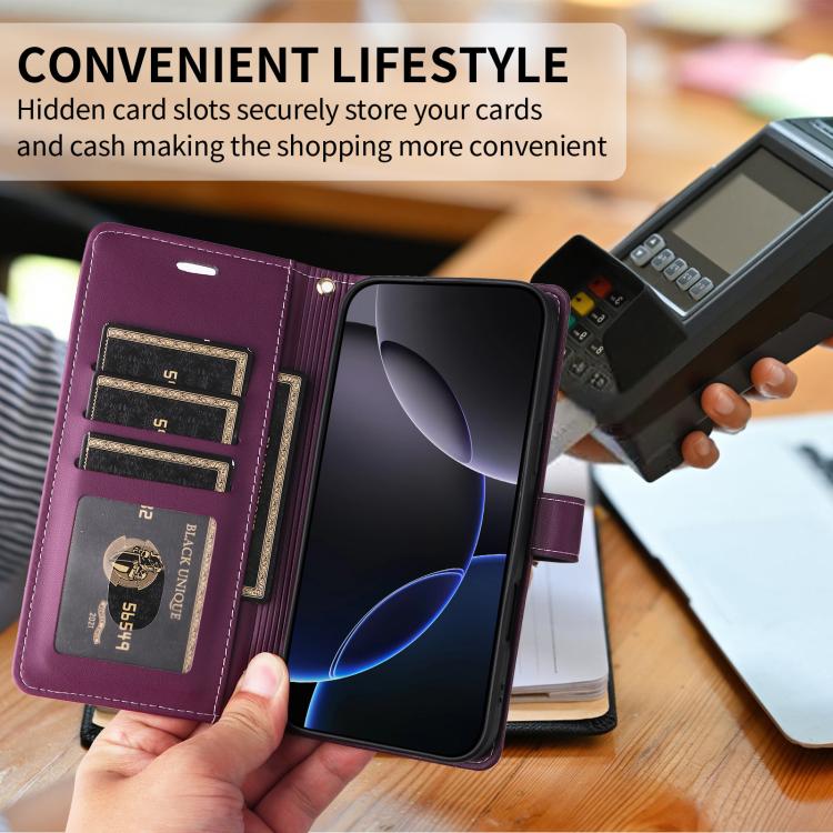 For Google Pixel 9 Pro XL / 10 Pro XL Six Card Slots Buckle Leather Phone Case with Lanyard(Purple) - Google Cases by buy2fix | Online Shopping UK | buy2fix