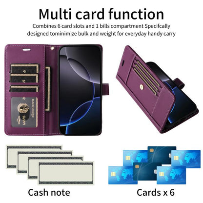 For Google Pixel 9 Pro XL / 10 Pro XL Six Card Slots Buckle Leather Phone Case with Lanyard(Purple) - Google Cases by buy2fix | Online Shopping UK | buy2fix