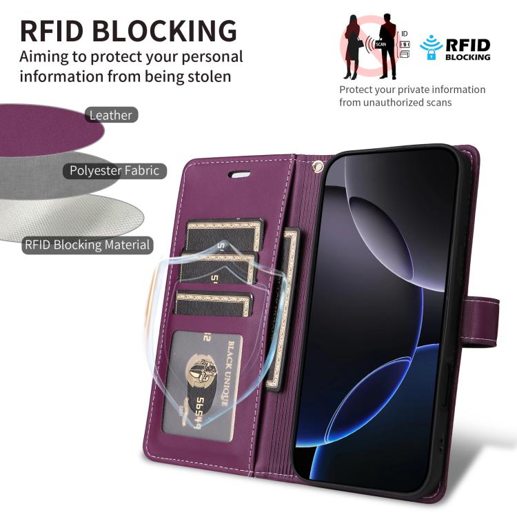 For Google Pixel 9 Pro XL / 10 Pro XL Six Card Slots Buckle Leather Phone Case with Lanyard(Purple) - Google Cases by buy2fix | Online Shopping UK | buy2fix