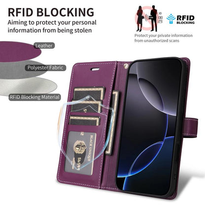 For Google Pixel 9 Pro XL / 10 Pro XL Six Card Slots Buckle Leather Phone Case with Lanyard(Purple) - Google Cases by buy2fix | Online Shopping UK | buy2fix