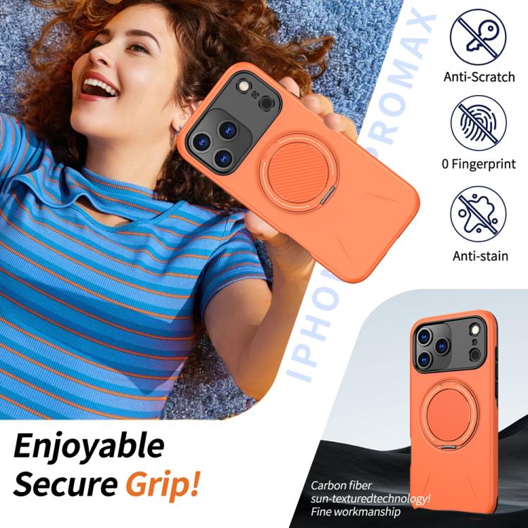 For iPhone 17 Pro Max Metal Rotation Holder MagSafe TPU Hybrid PC Phone Case(Orange) - iPhone 17 Pro Max Cases by buy2fix | Online Shopping UK | buy2fix