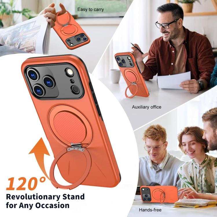 For iPhone 17 Pro Max Metal Rotation Holder MagSafe TPU Hybrid PC Phone Case(Orange) - iPhone 17 Pro Max Cases by buy2fix | Online Shopping UK | buy2fix