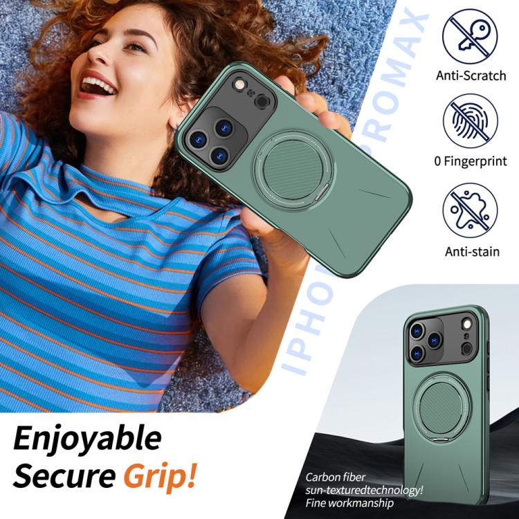 For iPhone 17 Pro Max Metal Rotation Holder MagSafe TPU Hybrid PC Phone Case(Grey Green) - iPhone 17 Pro Max Cases by buy2fix | Online Shopping UK | buy2fix