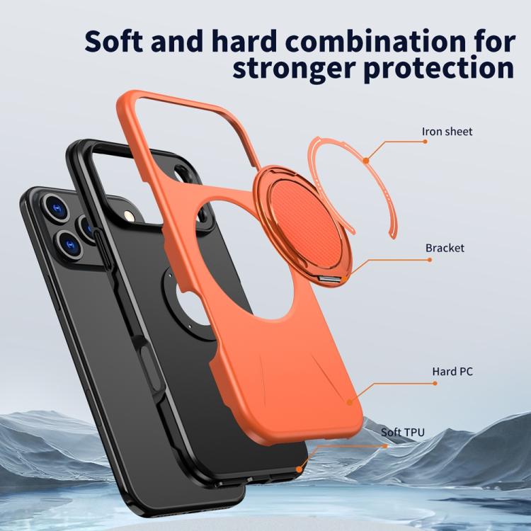 For iPhone 17 Pro Metal Rotation Holder MagSafe TPU Hybrid PC Phone Case(Orange) - iPhone 17 Pro Cases by buy2fix | Online Shopping UK | buy2fix