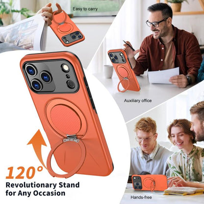 For iPhone 17 Pro Metal Rotation Holder MagSafe TPU Hybrid PC Phone Case(Orange) - iPhone 17 Pro Cases by buy2fix | Online Shopping UK | buy2fix