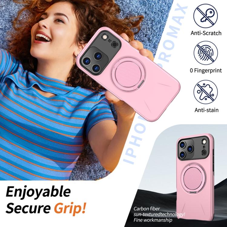 For iPhone 17 Pro Metal Rotation Holder MagSafe TPU Hybrid PC Phone Case(Pink) - iPhone 17 Pro Cases by buy2fix | Online Shopping UK | buy2fix