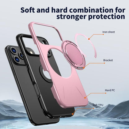 For iPhone 17 Pro Metal Rotation Holder MagSafe TPU Hybrid PC Phone Case(Pink) - iPhone 17 Pro Cases by buy2fix | Online Shopping UK | buy2fix