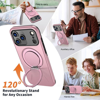 For iPhone 17 Pro Metal Rotation Holder MagSafe TPU Hybrid PC Phone Case(Pink) - iPhone 17 Pro Cases by buy2fix | Online Shopping UK | buy2fix