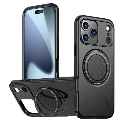 For iPhone 17 Pro Metal Rotation Holder MagSafe TPU Hybrid PC Phone Case(Black) - iPhone 17 Pro Cases by buy2fix | Online Shopping UK | buy2fix